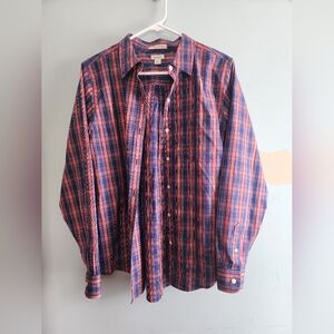 L.L. Bean Womens Button-Down Plaid Shirt in Red & Purple Wrinkle Resistant L